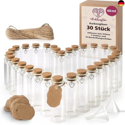 WeddingTree 30 x test tubes with cork, 30 - 40 ml, small glass bottles with