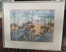 JUNE FORTIN ORIGINAL WATERCOLOR PAINTING SIGNED, PORT ST LUCIE, FLORIDA SEASHORE