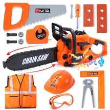 Chainsaw Toy for Kids, Pretend Play Tool Set with Safety Gear Ages 3  Reali...