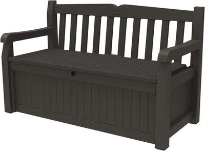 Keter Solana 70 Gallon Storage Bench Deck Box for Patio Furniture, Front Porch D