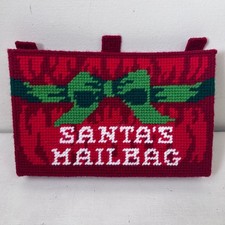 Vintage Santa Mail Bag Christmas Plastic Canvas Craft Holiday Decor Handmade