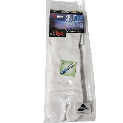 B2R Split Toe Performance Running Socks Coolmax Ecomade White Size M 8-10
