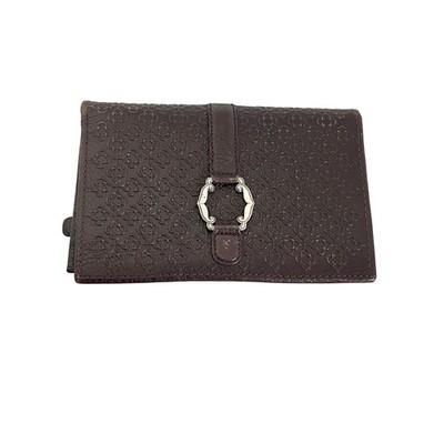 Brighton Wallet Womens OS Brown Leather Embossed Scroll Organizer Buckle Snap