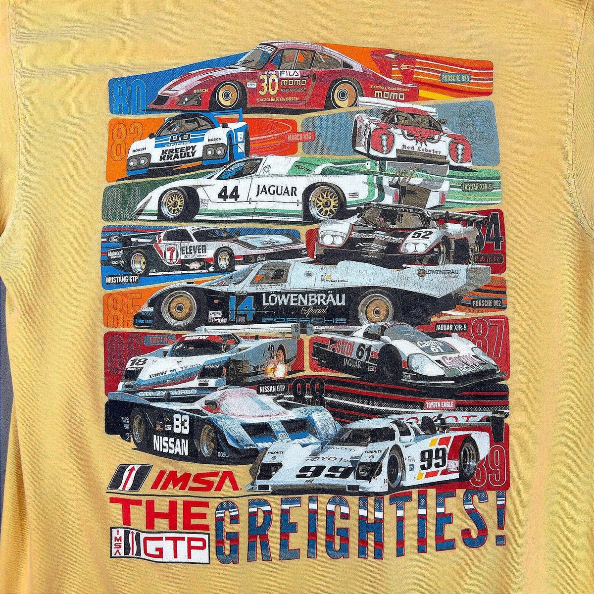 Vintage IMSA GTP 80s Racing Cars Graphic T-Shirt Yellow Jaguar 