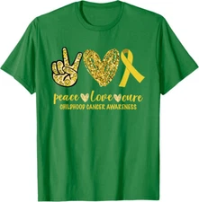 Peace Love Cure Ribbon Childhood Cancer Awareness Unisex T-Shirt