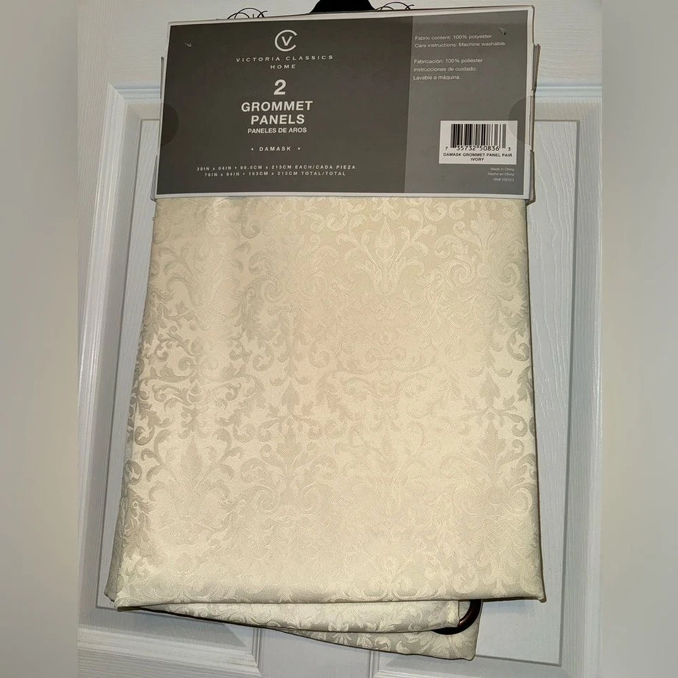 Victoria Classics Home 2 paneles de ojal damasco marfil 38” x 84” NUEVO NUEVO CON ETIQUETAS Foto 2 de 2