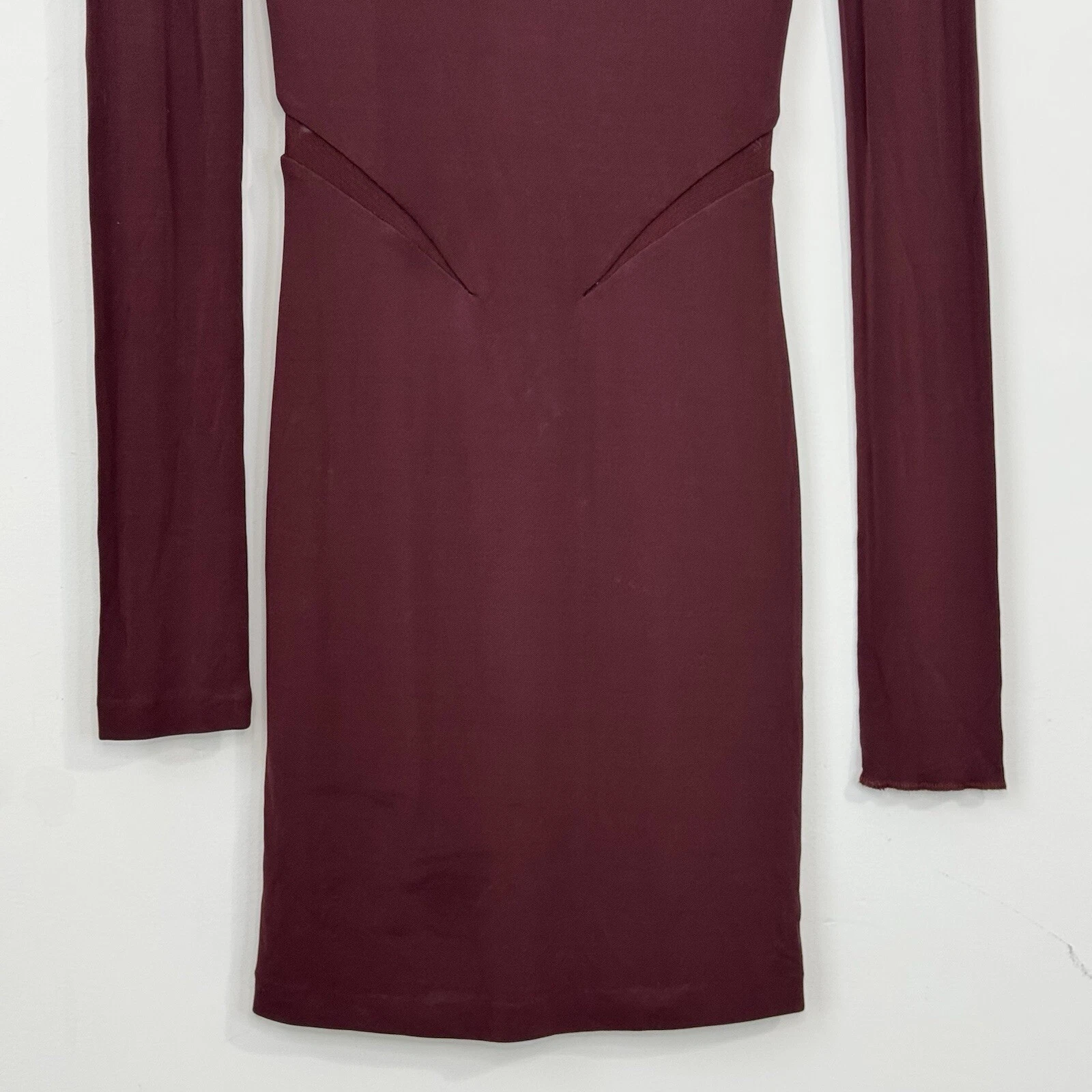 T Alexander Wang Mini Abito Tubino Maglia Manica Lunga Taglia XS Maglia Borgogna