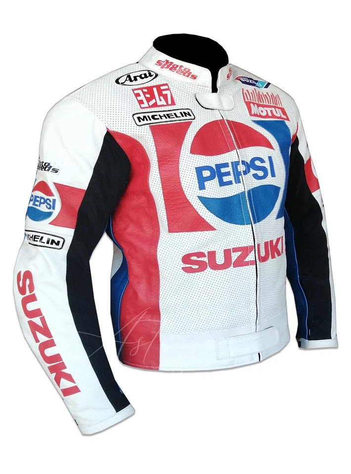 Men's Genuine Leather Jacket Real Biker Cowhide Thick Leather Coat. Pepsi Gear - Image 3 of 4