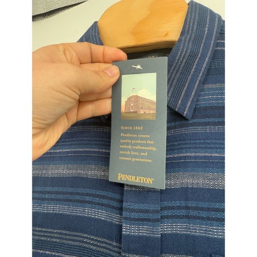 Pendleton Woolen Mills Men Blue Button Up Short Sleeve Shirt Fitted NWT Sz L - Picture 4 of 7