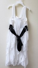 MY MICHELLE GIRL WHITE RUFFLE LAYERED+BLACK BELT ROSE TRIM,SEQUIN,DRESS SIZE 10