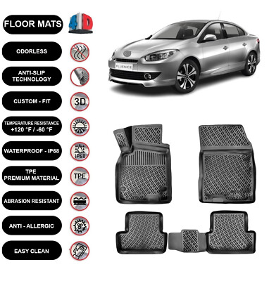 Floor Mats Liner Fits Renault Fluence (2009-2017) Waterproof 4d Molded 4pcs