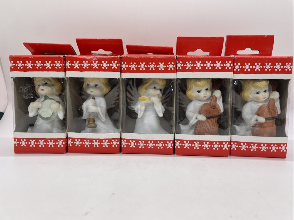 Vintage Handcrafted Ceramic Angels Playing Music Cello Flute Lot of 5