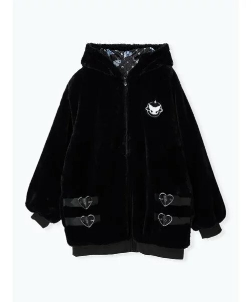 NOEMIE Sanrio Kuromi Fluffy Faux Farbluson Jacket Size-Free Black
