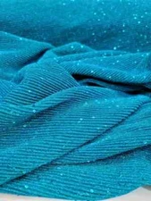 Fabric By The Yard Bridal Embroidery Sequin  On Stretch Pleated Turquoise 