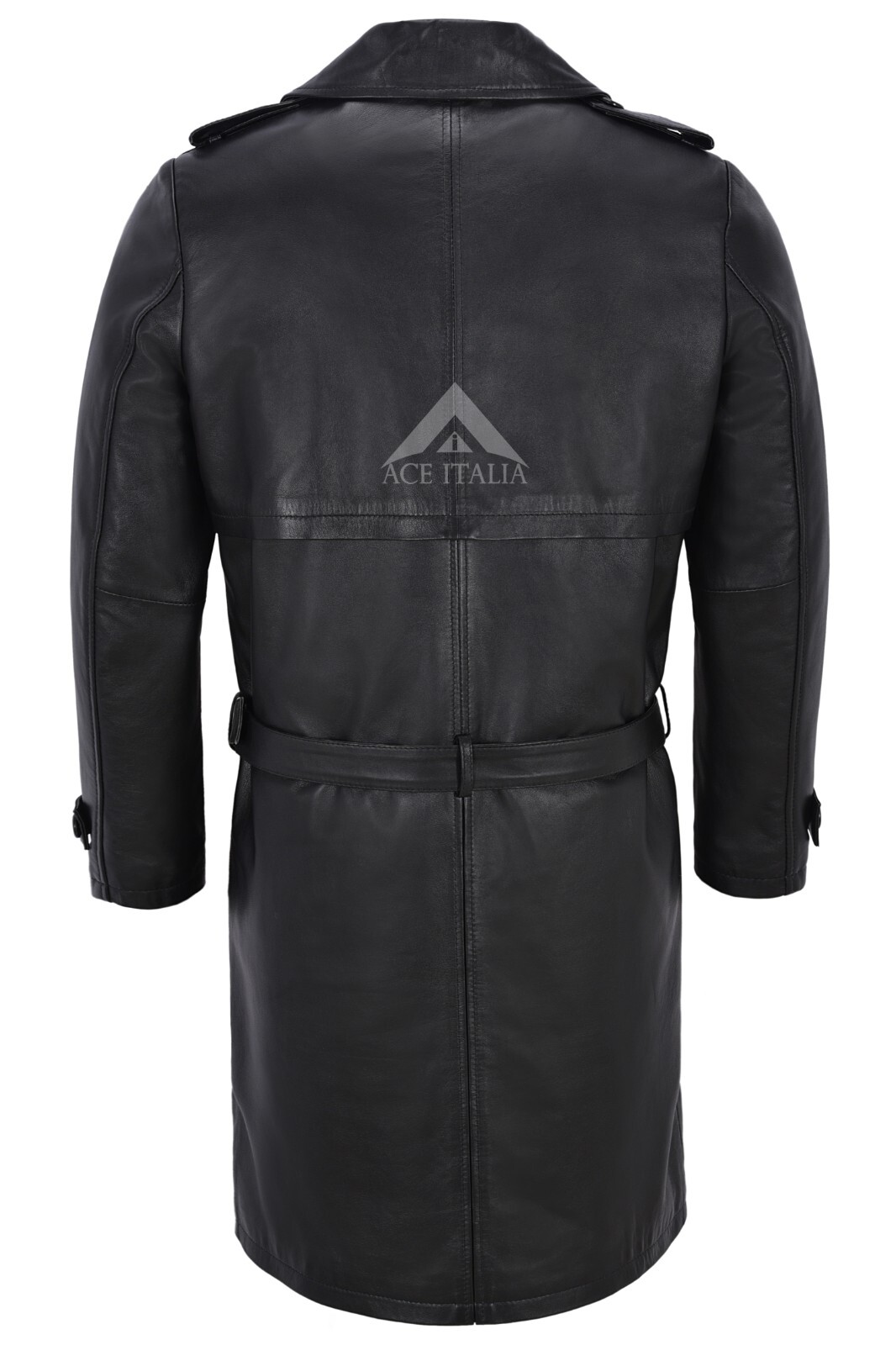 ALTRA Trench uomo lunghezza ginocchio pelle nero pelle di agnello doppiopetto classico 6970