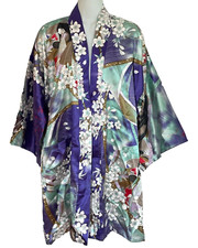 VTG Juguemm Japanese Kimono Purple Floral Lady Robe 35" Japan Art OS NEW