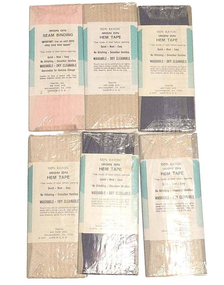 Trimtex Vintage Lot of 6 All New Iron On Hem Tape 3 Yards Non Shrink Woven Edge - Image 2 of 4