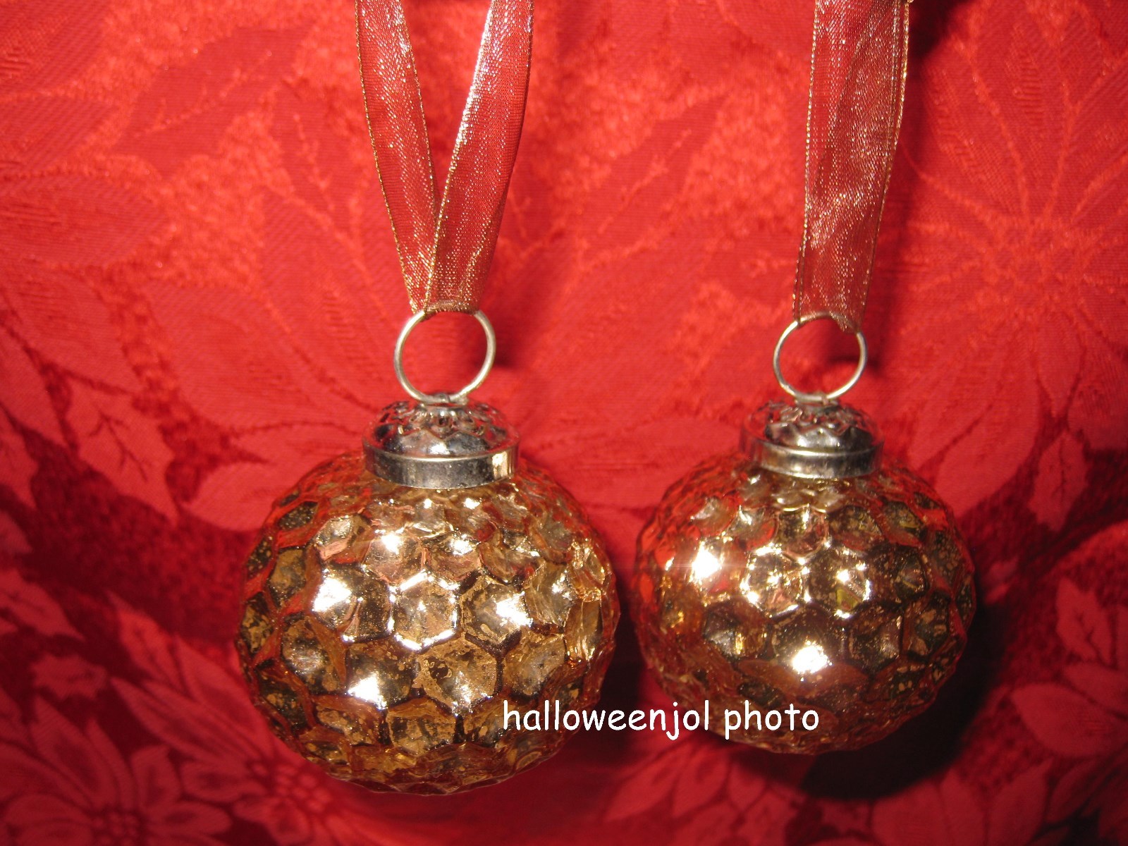 4 CYNTHIA ROWLEY GOLD BRONZE KUGEL CHRISTMAS ORNAMENTS Mercury GLASS