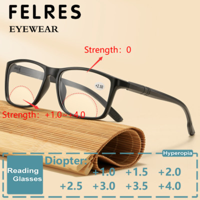 Men Women Square Bifocal Reading Glasses Classic Clear Lens Presbyopic Readers