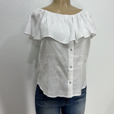 Afliction White Button Up Off The Shoulder Shirt Womens Size S Casual Top