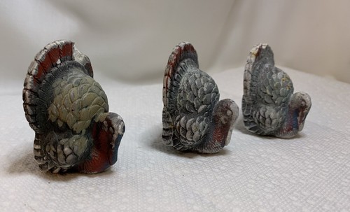 3 Vintage Turkey Figurines Painted Chalkware Chalk
