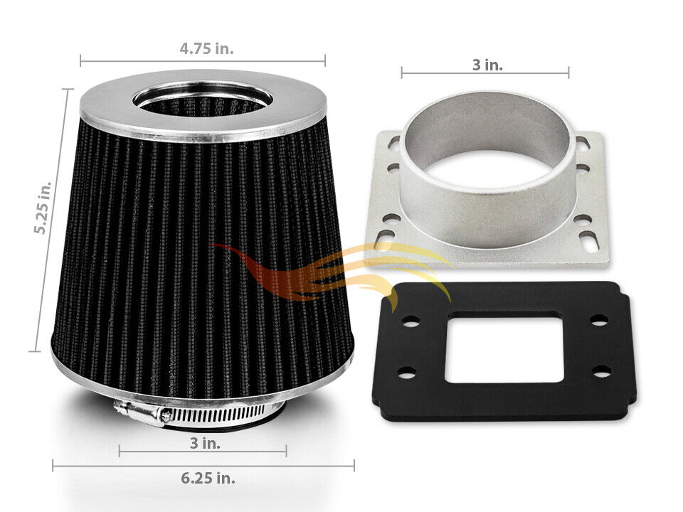 BLACK Cone Dry Filter + AIR INTAKE MAF Adapter Kit For 98-01 B2300 B2500  B3000