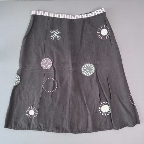 Joules Skirt 12 Womens Brown A-Line Circle Embroidery Ladies Casual Everyday  - Afbeelding 1 van 11