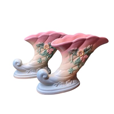 Hull Art Pottery U.S.A. Pastel Wildflower Cornucopia Vase Set of 2