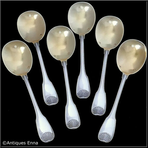 Puiforcat French Sterling Silver 18k Gold Ice Cream Spoons Set 6 Pc - 第 1/5 張圖片