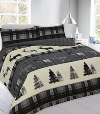 Image of XMAS Stag Tartan Thermal Flannel Duvet Cover Set Brushed Cotton All British Size