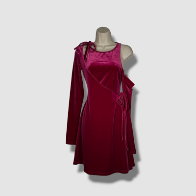 $475 Versace Jeans Couture Women's Pink Velvet Open-Shoulder Wrap Dress  Size - Main Image