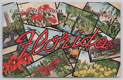 Postcard FL Greetings from Florida 10 Multiple Views EC Kropp Linen