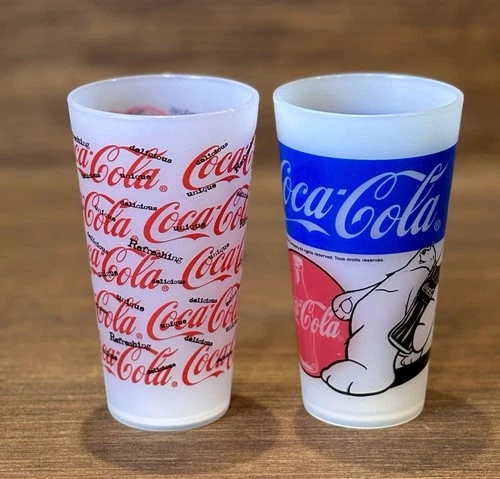 2 Coca Cola 7” Plastic Tumblers Polar Bear ThermoServ Coke Cups Vintage