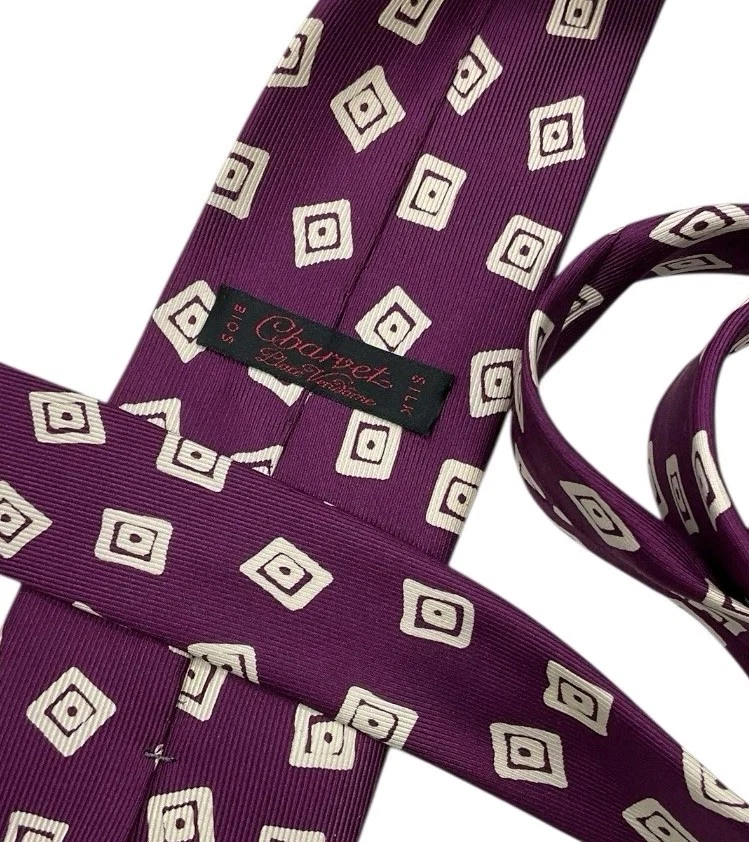 Corbata CHARVET para hombre 100 % seda corbata de lujo XL púrpura blanco geométrica con:3,7" usada en excelente estado Foto 2 de 4