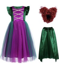 0001-A-3 PC Girls Winifred Sanderson Dress Wig Set Hocus Pocus Green/Purple 9-10