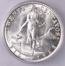 1945-D Philippines 20 Centavos 4g Silver 0.750 - ICG AU58 