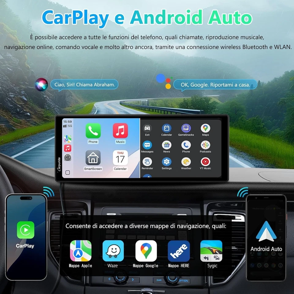 Schermo per Auto Carplay Wireless Andriod Auto, Touchscreen Da 10.26 Pollici Cam - Immagine 2 di 4
