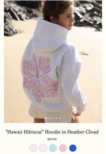 Pink Palm Puff Women's "Hawaii Hibiscus" Hoodie in Heather Cloud XXS
