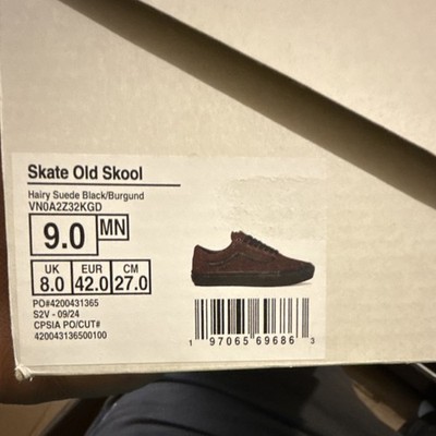 VANS Skate Old Skool Hairy Suede Black Burgundy Low Top Athletic Sneakers for M 