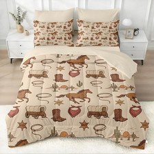 Western Horse Comforter Set - 7 Pcs Bedding for Kids Adults, Vintage Cactus