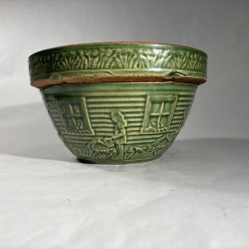 1920er McCoy Mädchen mit Gießkanne Greenware Schüssel #166 8 Zoll offen, 4,5 Zoll hoch