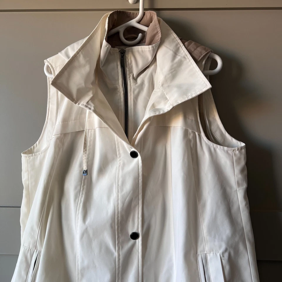 Coldwater Creek Mujeres Marfil Capucha Largo Chaleco Chaqueta Pequeño Grande Repelente al Agua Foto 2 de 4