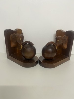 Vintage Buchstützen Elefant aus Holz geschnitzt Top Zustand 60er Jahre Mid Century 