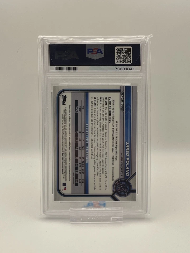 PSA 9 2022 Bowman Draft - Chrome DP Auto Jared Poland #CDA-JPD Gold Wave /50 - Image 2 of 2