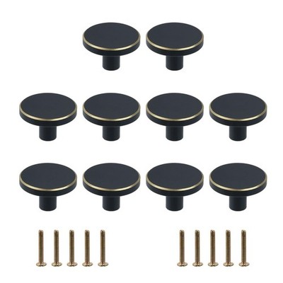 10 PCS Black Cabinet Handles, 1.3 Inch Round Drawer Pulls, Modern Cabinet Knobs