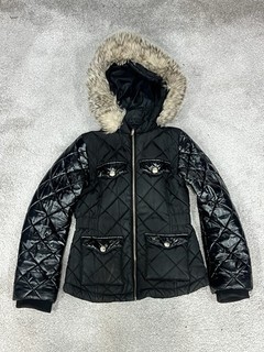 Girls River Island Black Padded Coat With Detachable Fur Round Hood Age 9 10yrs