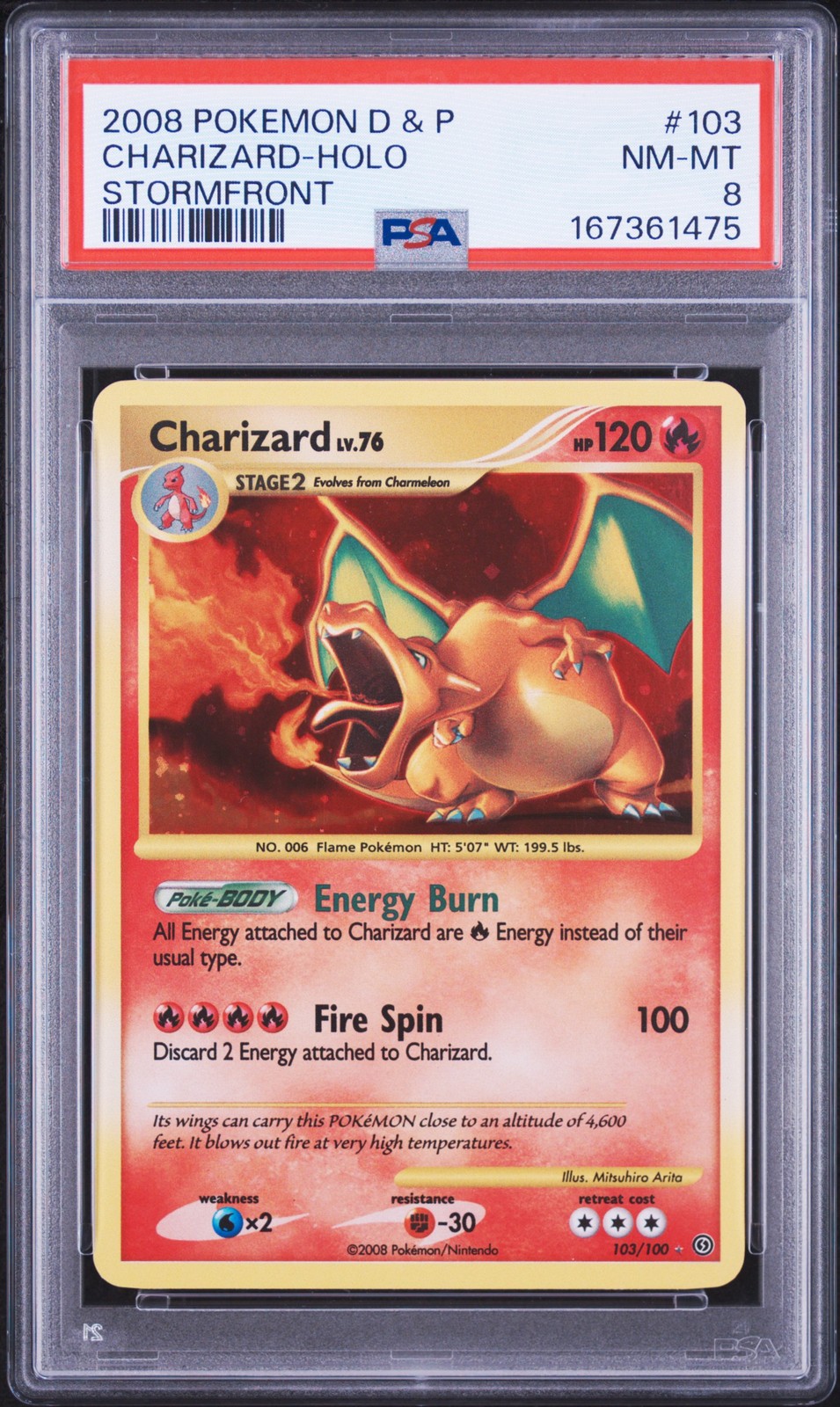 2008 POKEMON DIAMOND & PEARL STORMFRONT #103 CHARIZARD-HOLO PSA 8
