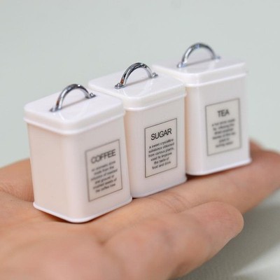 3Pcs Square 1/6 Scale Dollhouse Coffee Bean Tin Mini Kitchen Storage Container-y