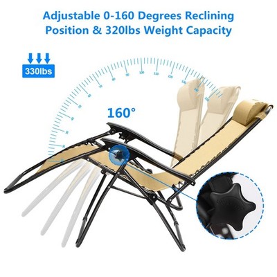 2 Packs Zero Gravity Lounge Chair With Dual Side Tray Stress Relief Pillow