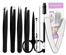 Professional Stainless Steel Tweezers Set for Eyebrows and Facial Hair Removal